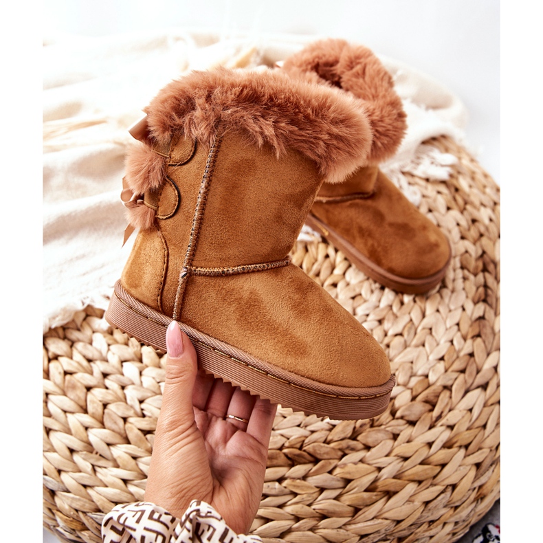 FR1 Children's Warm Boots With Bows Khaki Funky Snow Boots brown 2