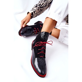 PA2 Leather Booties Alligator pattern Black Laorelia red 2