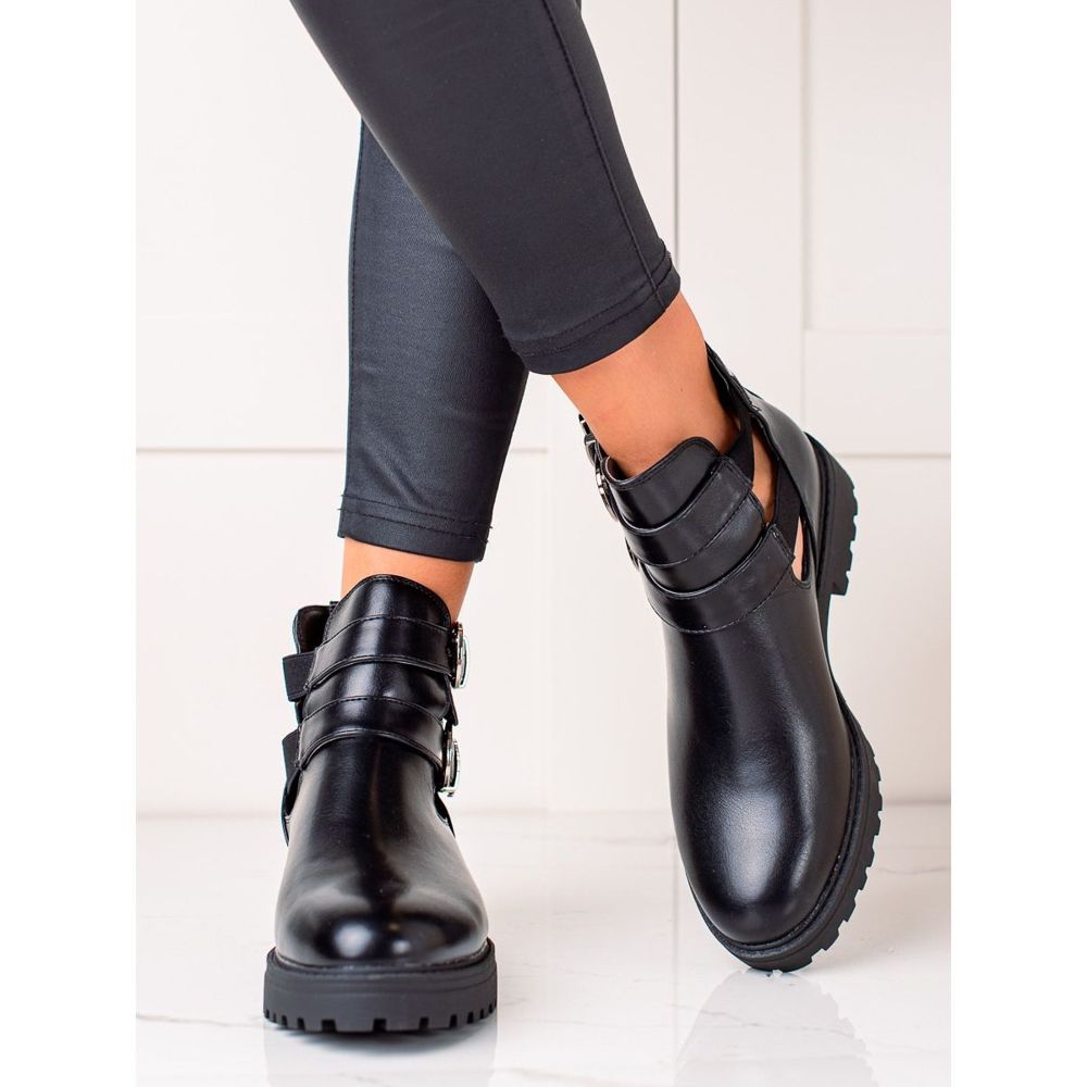 Black booties with buckles clearance