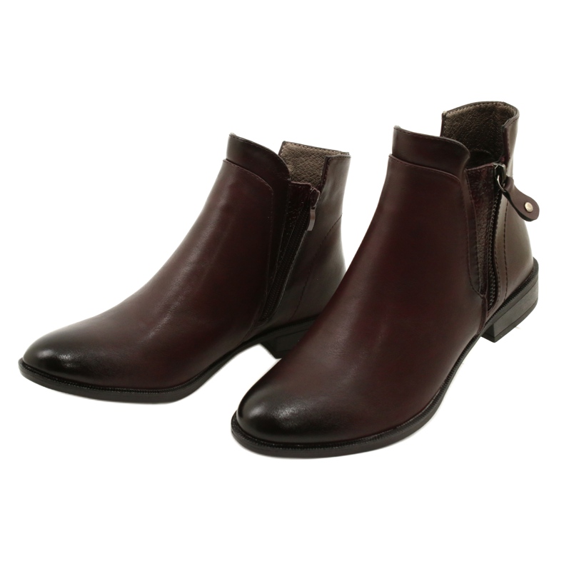 Leather Booties Daszyński AM65-91 Burgundy black red 2