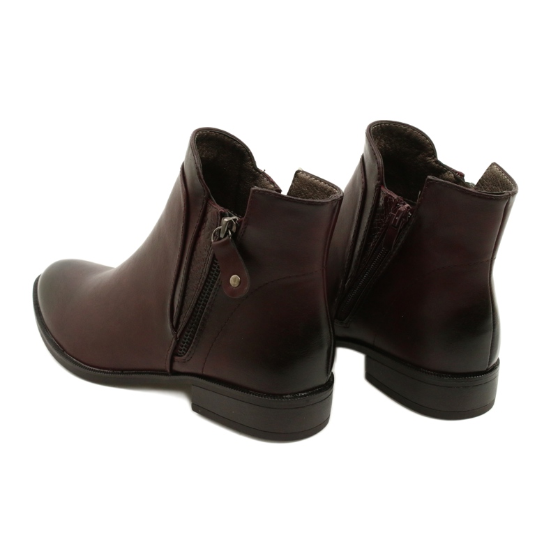Leather Booties Daszyński AM65-91 Burgundy black red 4