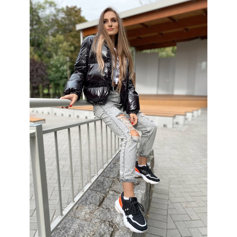 SHELOVET Comfortable fashionable sneakers black orange silver 1