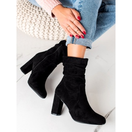 TRENDI Suede Booties With Ruffled Uppers black 1