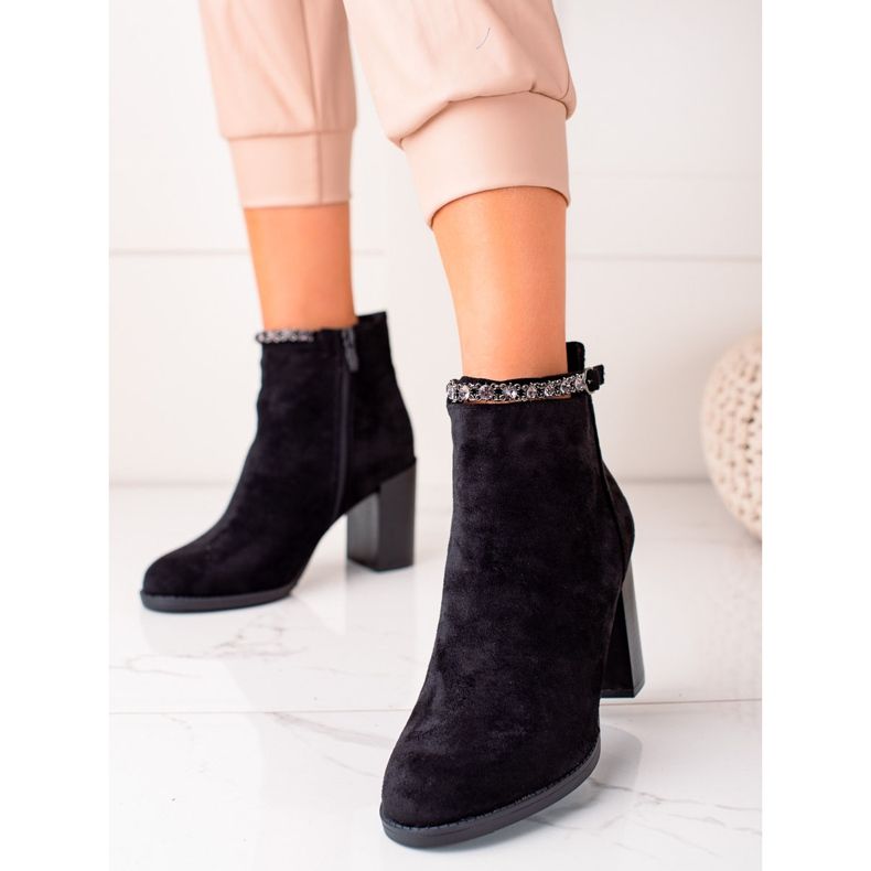 TRENDI Elegant suede high-heeled boots black 1
