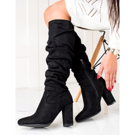 Wilady Black Boots With Ruffled Uppers 2