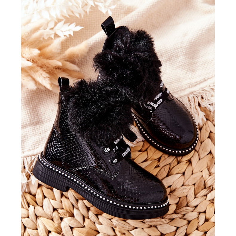 PA1 Children's Warm Boots With Fur Black Rosea 1 PA1 Children's Warm Boots With Fur Black Rosea 1