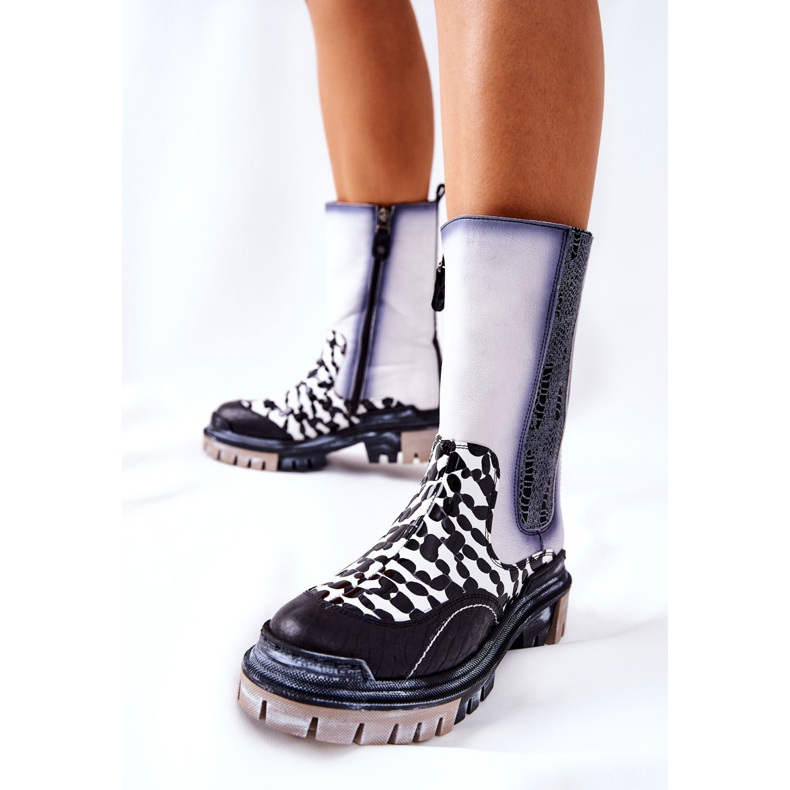 High Maciejka Leather Boots Black-White 05141-11 2