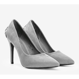 Gray pumps on a Maricka heel grey 1