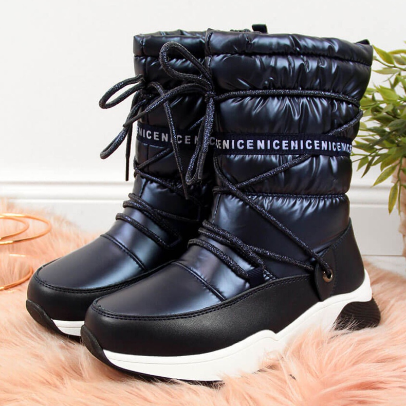 Waterproof snow boots Jr EVE324A navy blue white 1