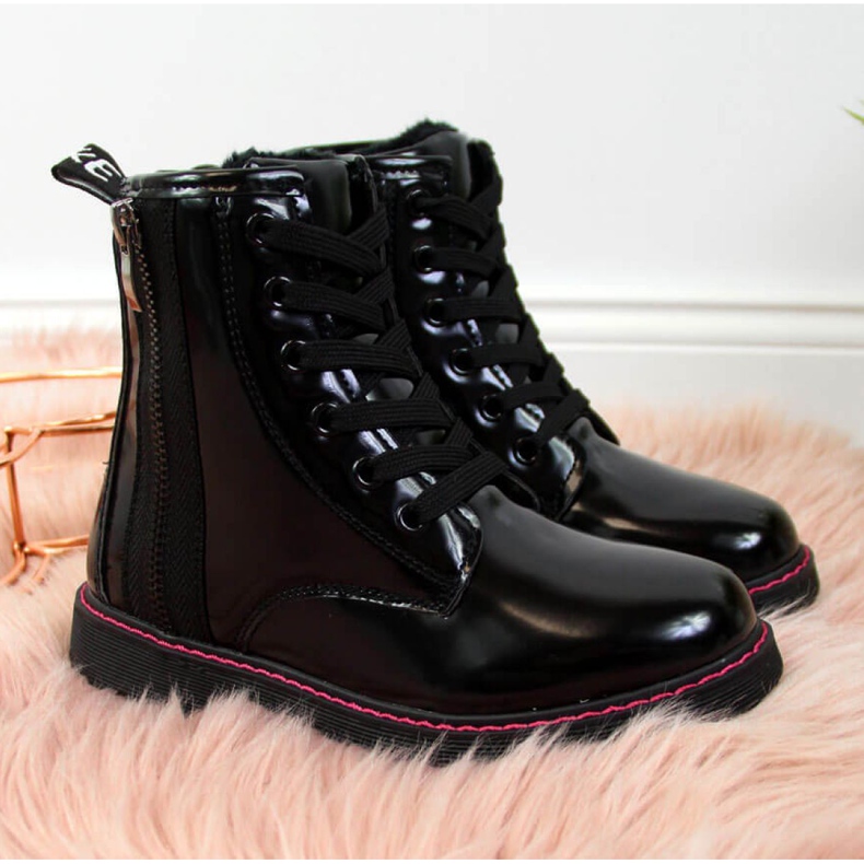 Insulated lacquered boots Jr EVE327A black white 1