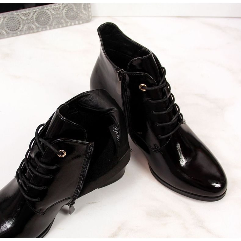 Patent high-heeled boots Potocki W WOL32 black 1