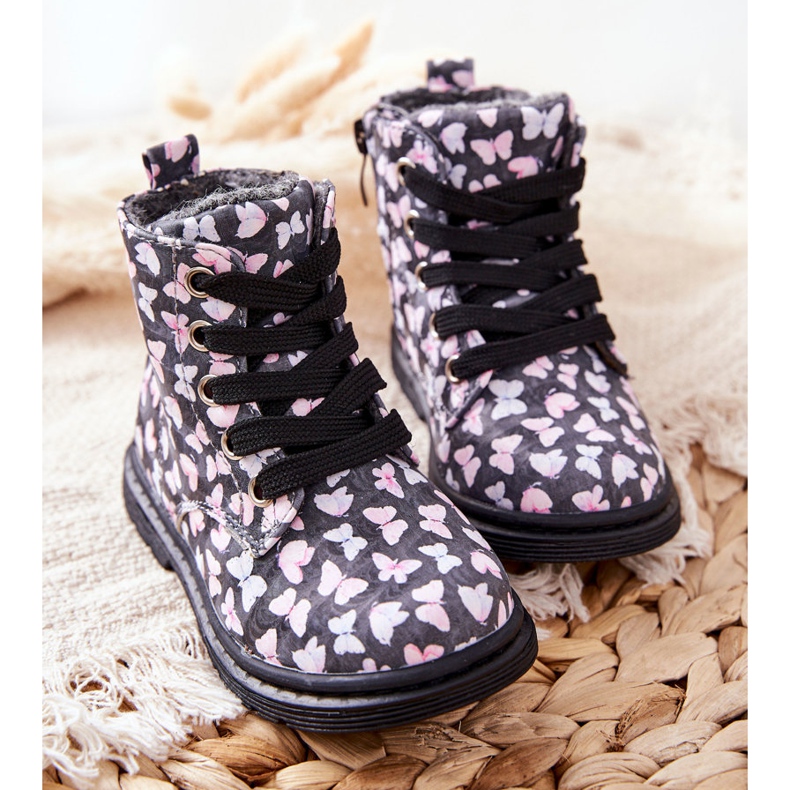 PE1 Leather Boots Warmed With Gray Wool With Amy Butterflies grey 1