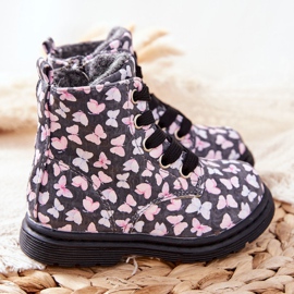 PE1 Leather Boots Warmed With Gray Wool With Amy Butterflies grey 2