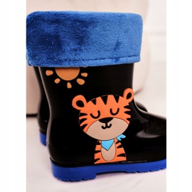 Children's Black Warm Rain Boots With A Tiger blue orange 1