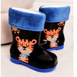 Children's Black Warm Rain Boots With A Tiger blue orange 3