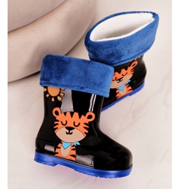 Children's Black Warm Rain Boots With A Tiger blue orange 4