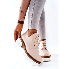 PA2 Leather Boots With A Cut Out Beige Kaxo 2
