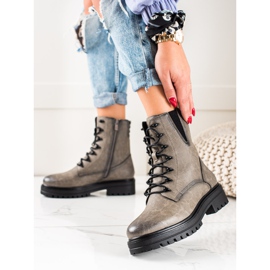 Sergio Leone Lace-up Workers Boots With Pattern grey 1