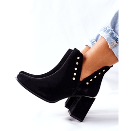 Women's Suede Ankle Boots With Cutouts and Rhinestones Lewski Black 3075 6