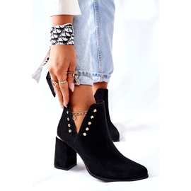 Women's Suede Ankle Boots With Cutouts and Rhinestones Lewski Black 3075 1