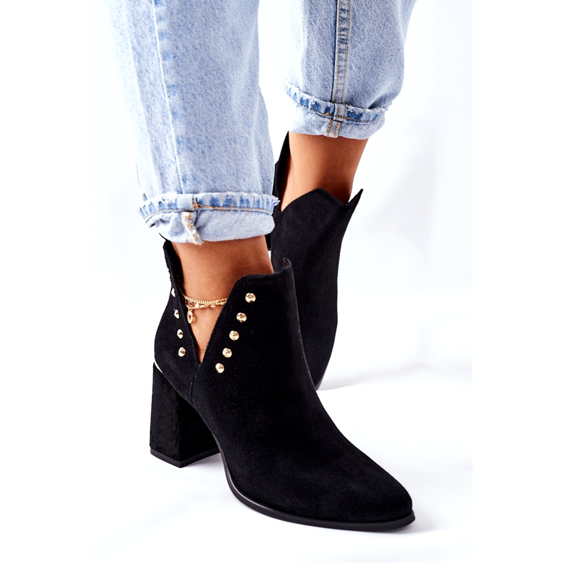 Women's Suede Ankle Boots With Cutouts and Rhinestones Lewski Black 3075 2
