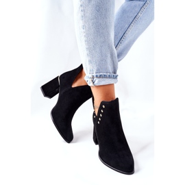 Women's Suede Ankle Boots With Cutouts and Rhinestones Lewski Black 3075 3