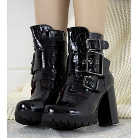 Black patent boots in the Jolie crocodile skin pattern 1