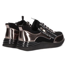 Filippo DP3149/21 BK GN leather sports sneakers, dark nickel black 4