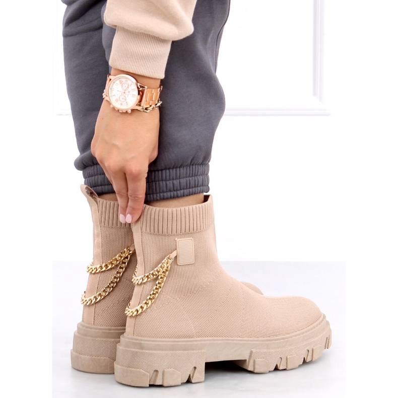 Sock boots with a chain JX81P Khaki beige 2