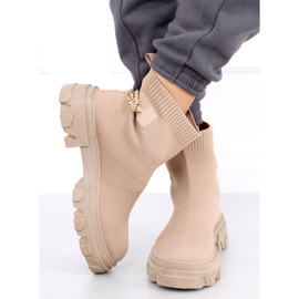 Sock boots with a chain JX81P Khaki beige 1