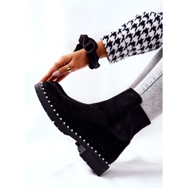 Black Venie Suede Boots With Pearls 2