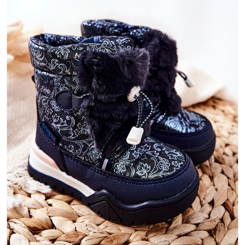 PJ2 Children's Warm Snow Boots With Fur Navy Blue Dessa white 1