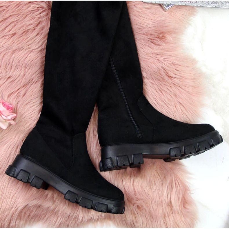 Black Boots on the platform Navy Dot W WOL12 2