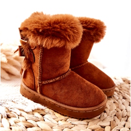 FR1 Children's Warm Boots With Bows D.Khaki Funky snow boots brown 6