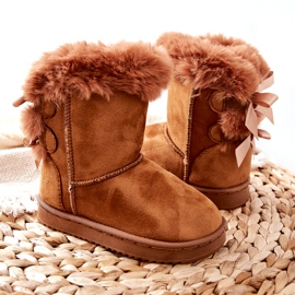 FR1 Children's Warm Boots With Bows D.Khaki Funky snow boots brown 2