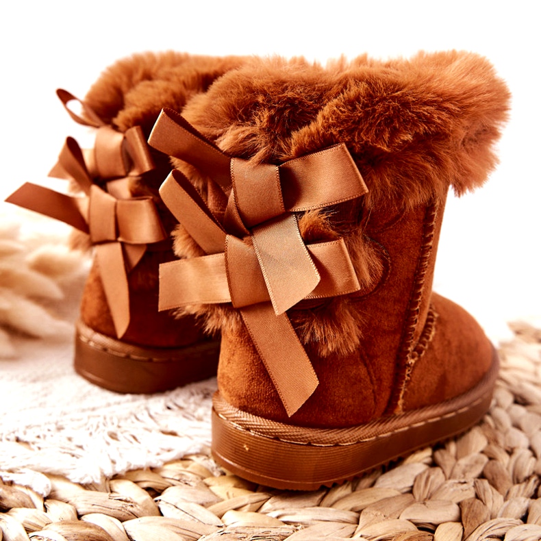 FR1 Children's Warm Boots With Bows D.Khaki Funky snow boots brown 5