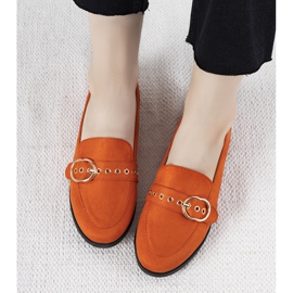 Orange moccasins with gold Verreau decoration 1