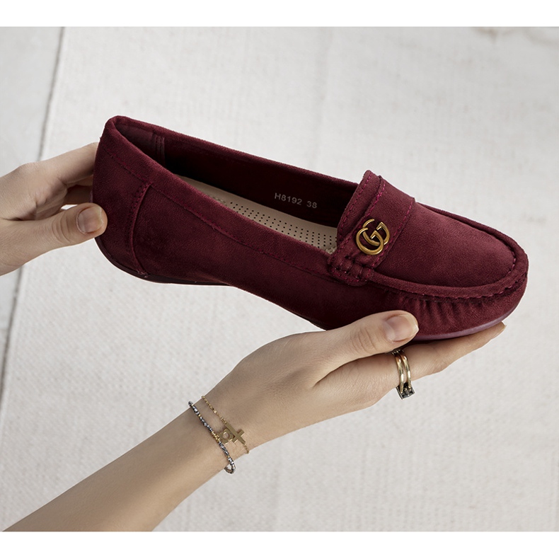 Burgundy moccasins on a hidden Linette wedge heel red 1