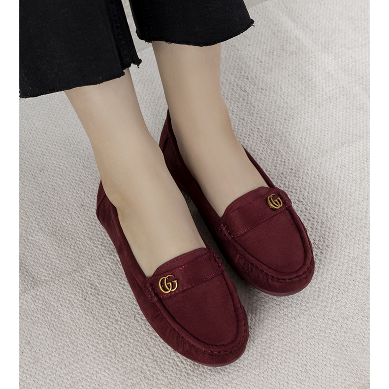 Burgundy moccasins on a hidden Linette wedge heel red 2
