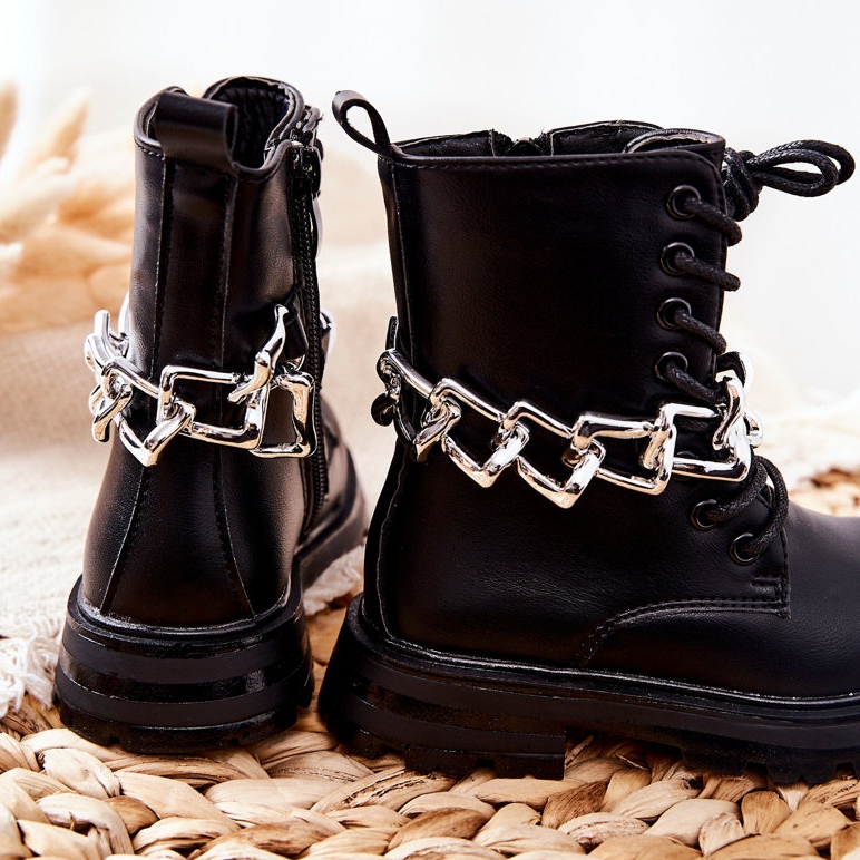 FR1 Children's Black Boots With Chain 2