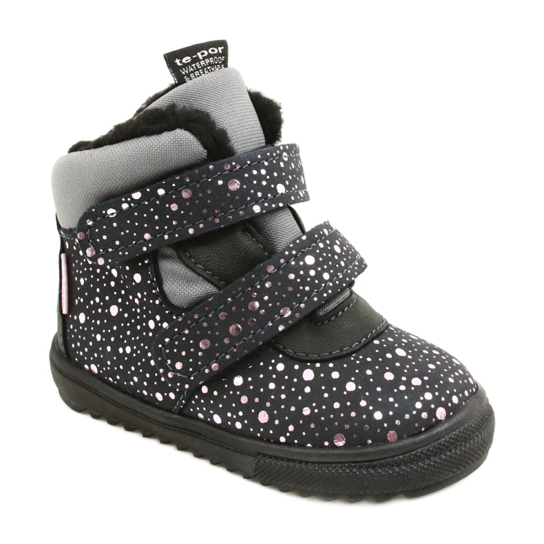 Waterproof Boots with Pink Rose TE-POR Mazurek 1360 grey 1