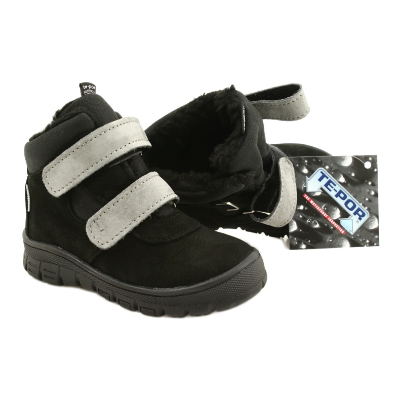 Black Waterproof Boots with Velcro Mazurek 1360 grey 5