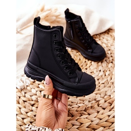 FR1 Children's Leather Insulated Sneakers Black Bomi 2