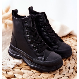 FR1 Children's Leather Insulated Sneakers Black Bomi 1