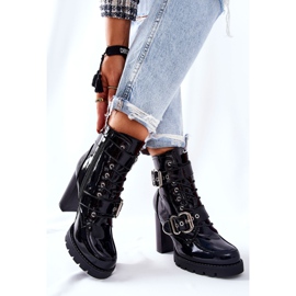 Lacquered Boots On A Bar Black Flaris With A Buckle 2