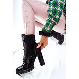 PG1 Women's Boots On a High Heel Crocodile Pattern Black Erdogan 1