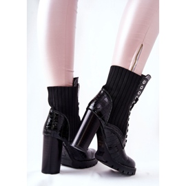 PG1 Women's Boots On a High Heel Crocodile Pattern Black Erdogan 2