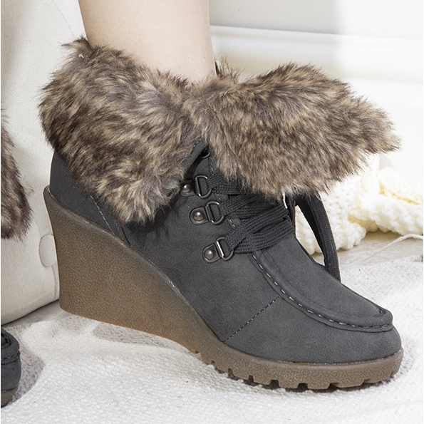 Gray wedge boots with Callas fur grey 1