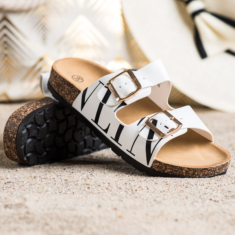 White comfortable flip-flops made of eco leather 1