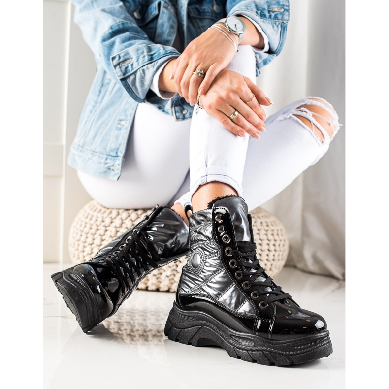 TRENDI Fashion Quilted Trappers black silver 1